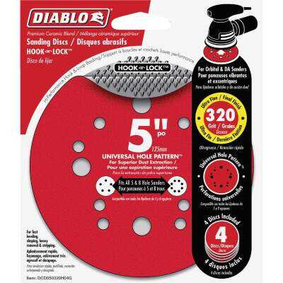 Diablo 5 In. 320-Grit Universal 12-Hole Vented Sanding Disc with Hook and Lock Backing (4-Pack)